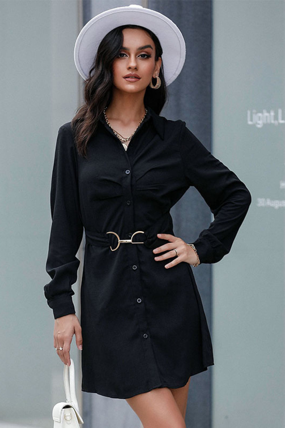 Black shirt dress deals with belt