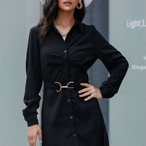 Black Belted Mini Shirt Dress