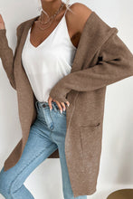 Ribbed Open Front Hooded Cardigan with Pockets