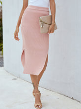 Ribbed Side Slit Sexy Women's Midi Skirt