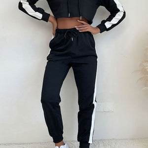 Black Side Stripe Cropped Hoodie and Jogger Set