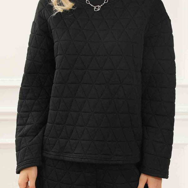 Round Neck Long Sleeve Sweatshirt and Shorts Set