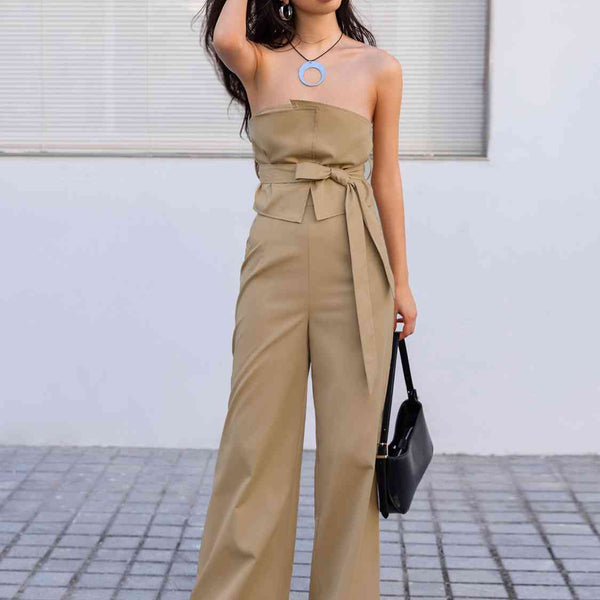 Strapless Tie Waist Jumpsuit