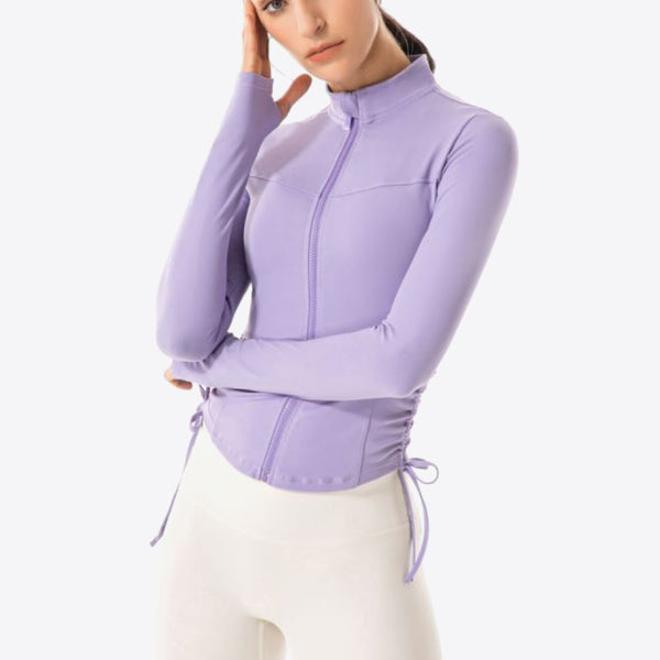 Side Drawstring Zip-Up Sports Jacket