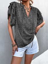 Printed Flutter Sleeve V-Neck Frill Trim Women's Top