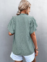 Printed Flutter Sleeve V-Neck Frill Trim Women's Top