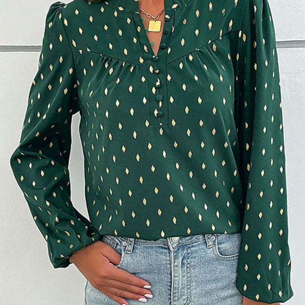 Printed Buttoned Puff Sleeve Blouse