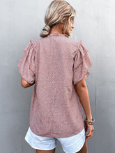 Printed Flutter Sleeve V-Neck Frill Trim Women's Top