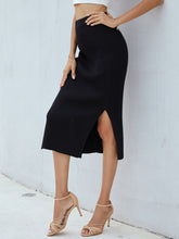 Ribbed Side Slit Sexy Women's Midi Skirt