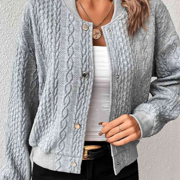 Cable-Knit Snap Down Long Sleeve Jacket