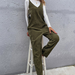 Army Green V-Neck Bow Back Jumpsuit